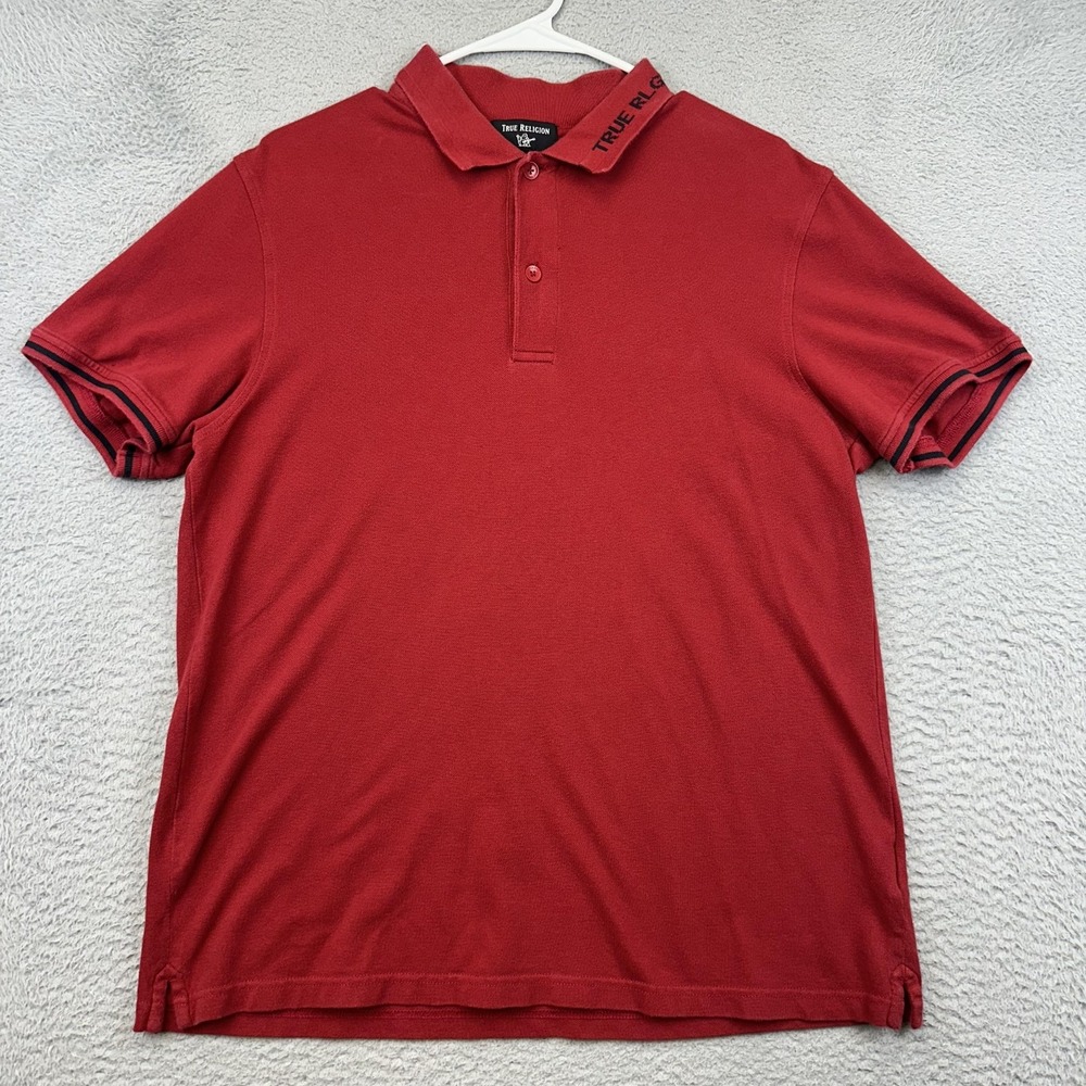 True Religion Polo Shirt Youth Large Red Cotton Casual Short Sleeve Embroidered‎